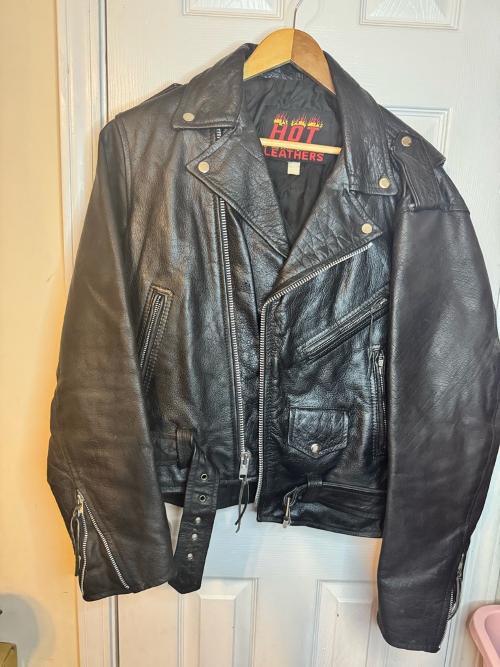 Men's Black Hot Leather 42 Motorcycle Jacket
